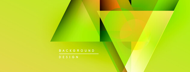 Abstract geometric background. Bright gradients, overlapping triangles create dynamic visual effect. Modern design elements present.