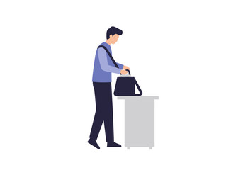 Professional Business Vector Illustration featuring Man with Briefcase opening Bag Modern Minimalist Graphic in Neutral Tones