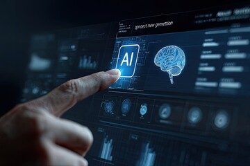 Hand touching AI button on digital interface