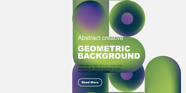 Abstract geometric shapes, vibrant colors, text overlay, modern design. Minimalist composition with gradient effects, button included.