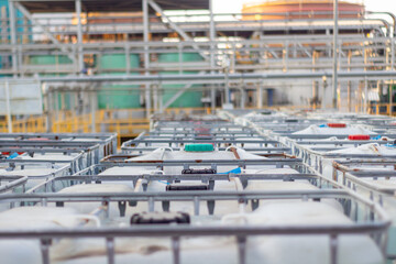 White IBC Tanks Stored at an Industrial Plant