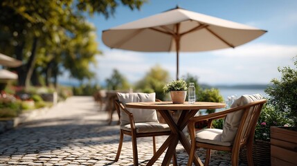 Outdoor cafe setting sunny day