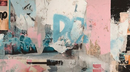 Fototapeta premium A collage art of a graffiti wall with paper textures