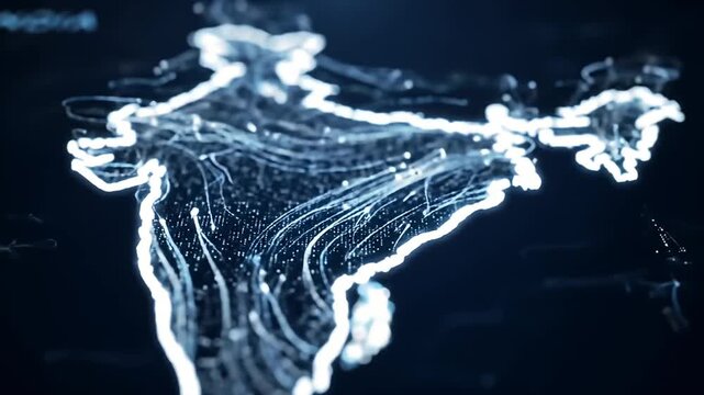 Abstract representation of India's map with a network of glowing lines and dots