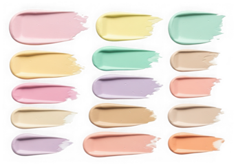 Color correcting concealer swatches isolated on transparent background