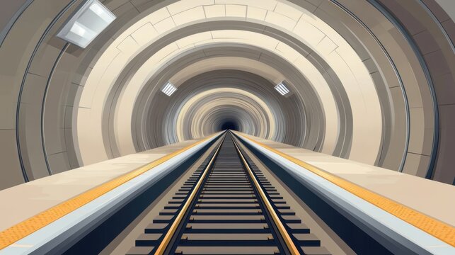 Subway Tunnel with Illuminated Structural Elements