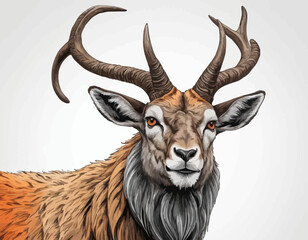 The Markhor is a rich and varied blend of colors, primarily shades of brown, white, and a deep reddish-brown. The fur is detailed with visible strokes, giving it a textured look. A disti (7)