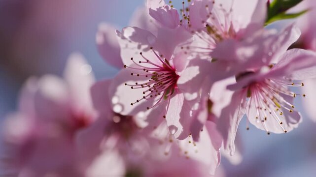 Peach Blossoms with Spring Flowers, Pink, Nature, Blossom, and Close Up.