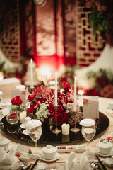 luxurious wedding dining table decoration with flowers and candles 3