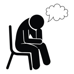 Vector icon of thinker man sitting on a tool with thought bubble symbol. human person character isolated on white background. vector