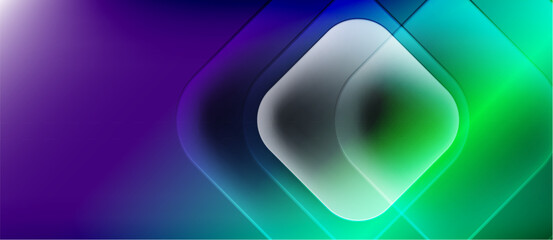 Abstract composition featuring blurred squares, vibrant purple, blue, green hues. Soft gradients create depth, modern aesthetic.