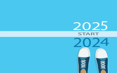  stands at the finish line of 2024 and gives a new start to 2025 New goals, plans, actions and achievements in New Year. vector, illustration