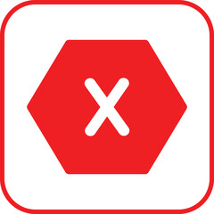 Fototapeta premium This red hexagon icon with a white X is perfect for indicating form errors, rejection states, or close actions in apps, web tools, or UI dashboards.