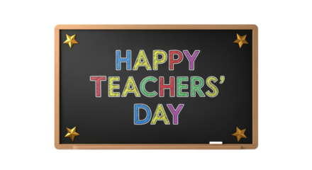 Colorful Chalkboard with Happy Teachers Day Message on Transparent Background