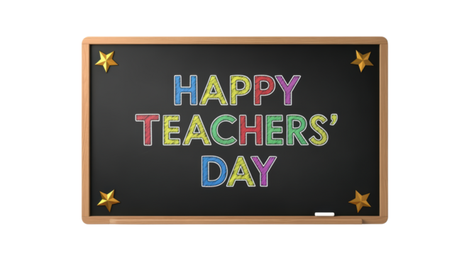 Colorful Chalkboard with Happy Teachers Day Message on Transparent Background