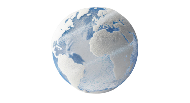 Globe Earth with Blue and Gray Land and Ocean Illustration on Transparent Background