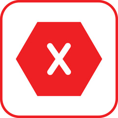 Obraz premium A bold red hexagon featuring a central white cross, representing rejected actions, cancelled tasks, or error messages in digital dashboards and mobile apps.