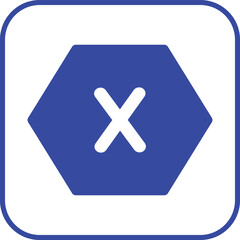 Obraz premium A flat blue hexagon enclosing a clean white cross, suitable for action denial, close buttons, or warning alerts in mobile apps and UI toolkits.