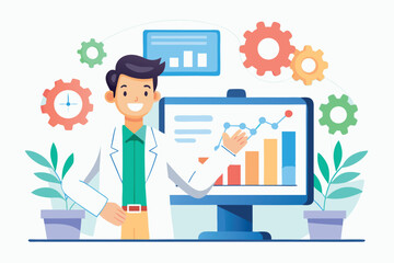 Business data analysis and presentation by a professional isolated on white background