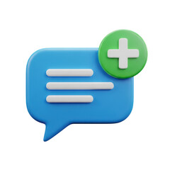 Obraz premium 3d icon of 3d chat message icon with a green plus sign, isolated on transparent background