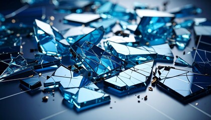 Broken blue glass fragments