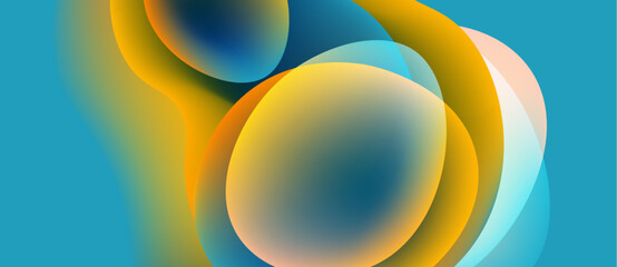 Abstract composition featuring overlapping colorful circles. Warm tones blend with cool blues, creating fluid shapes. Soft gradients dominate image.