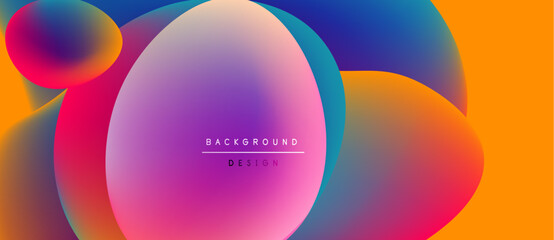Abstract colorful shapes overlap, creating vibrant gradients. Design features pinks, blues, oranges, purples. Modern aesthetic.