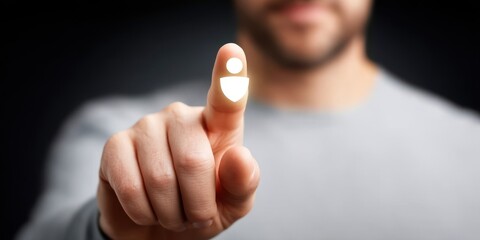 anonymous browsing cybersecurity concept. A person points at a digital icon, symbolizing user interaction or digital security.