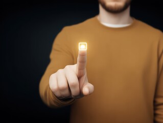 anonymous browsing cybersecurity concept. A person touching a glowing square with their finger in a dark background.