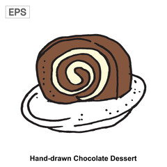 Hand-drawn Chocolate Cake Dessert on Plate