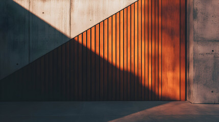Fototapeta premium Abstract composition with wood panels concrete walls and light shadows.
