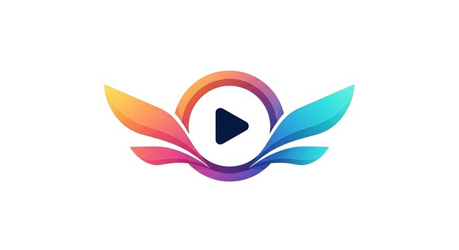 Vibrant Play Button Logo Design with Colorful Wings for Media and Entertainment Promotion showcasing creative icon with streaming media theme