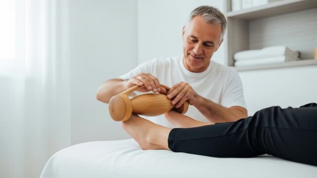Foot therapy Gentle wooden massage tool application