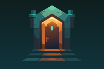 Fototapeta premium Mysterious ancient stone doorway glowing with warm light and leading to an unknown destination