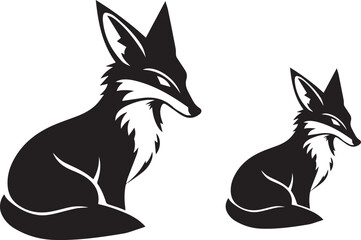 A stylized black and white fox design, featuring bold, sweeping, curved lines that form an elegant and abstract silhouette. The fox is seated gracefully, with its tail and fur created using modern, ge