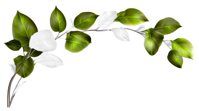 Decorative green and white leaves arrangement for design accents