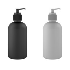 White and black bottles with batcher pump on white background. Isolated 3D illustration