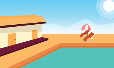 swimming pool summer illustration, Background of swimming pool vector flat design illustration. Horizontal layout