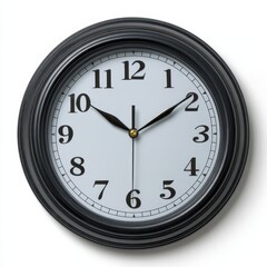 Classic round wall clock with black roman numerals isolated on white background