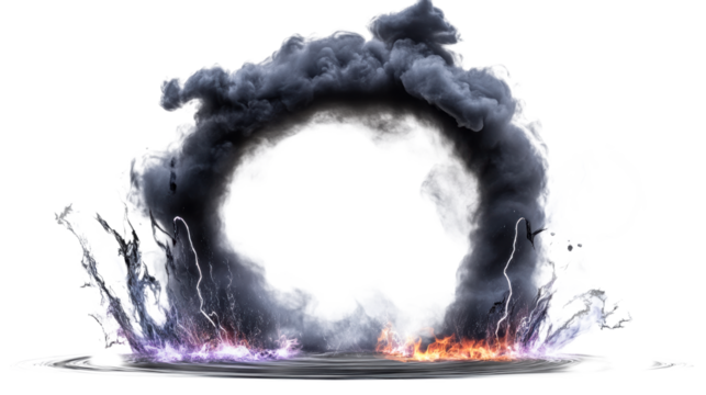 Dynamic swirling smoke and fire eruption with transparent background