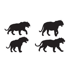 Tiger Roaring Silhouette in Jungle on White Background – Vector Illustration for Power, Wilderness, and Wildlife Symbolism Concepts