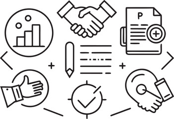 Business partnership icons handshake agreement contract and graph vector