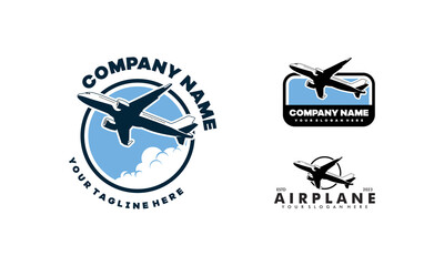 Set of Airplane Transport label Logo, Aircraft, airplane, Private Plane logo or icon