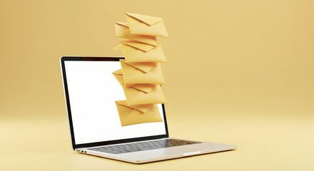 Overflowing email inbox on laptop, symbolizing digital communication overload.