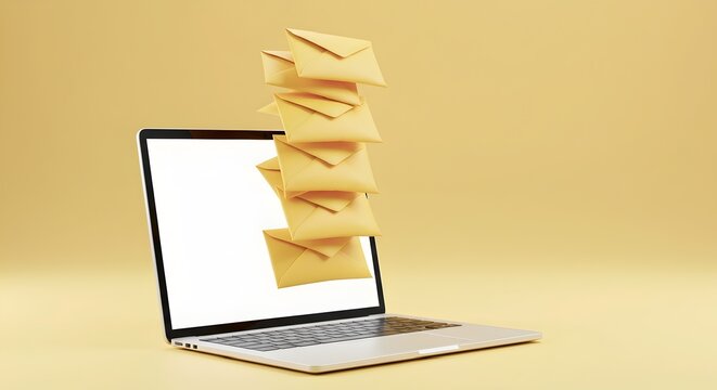 Overflowing email inbox on laptop, symbolizing digital communication overload.