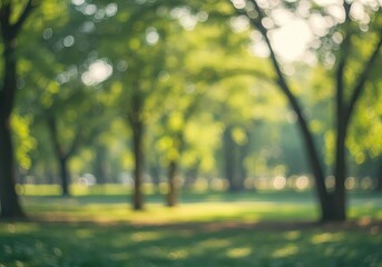 . Dreamy park landscape with softly blurred sunlight and natural greenery creating a peaceful, nature-inspired outdoor background for seasonal designs