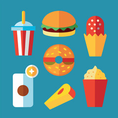 Fast food 3d icons. Drink soda, burger, chicken, pop corn and ice cream cone. hot dog and arabian wrap. Fast meals render realistic set 5