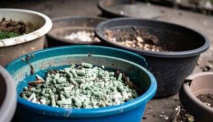 Gardening containers with planting materials