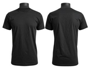  Black T-Shirt on Invisible Male Torso, Front and Back Angles, Transparent Background