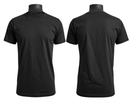  Black T-Shirt on Invisible Male Torso, Front and Back Angles, Transparent Background